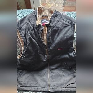 Wolverine Black and Brown Fleece-Lined Vest XL